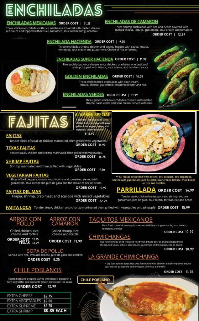 La Hacienda Menus